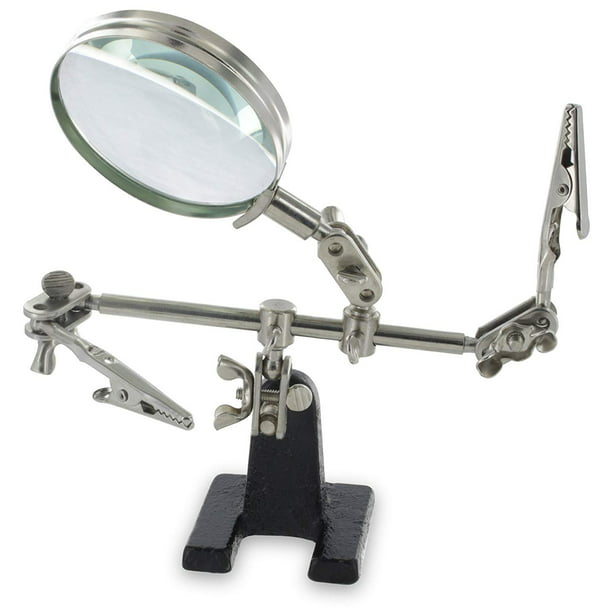 3rd hand Helping Hand Magnifier Station Assembly for Jewelry Adjustable and Rotatable 5X Magnifying Glass Stand with two Alligator Clips Modeling Hobbies and Crafts Repair 